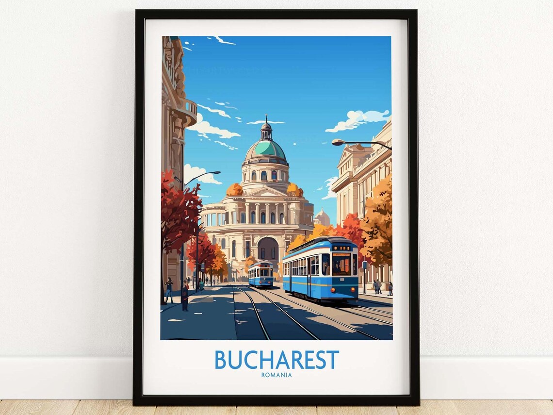 Bucharest Romania Tram Street Historic Dome Autumn Travel Poster - Image 4