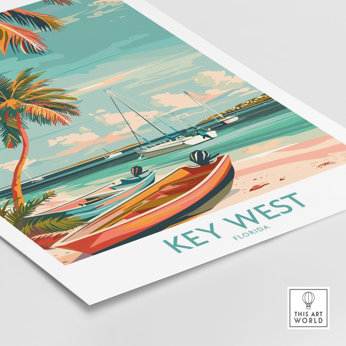 Key West Florida Sailboats Beach Turquoise Water Vintage Poster - Image 4