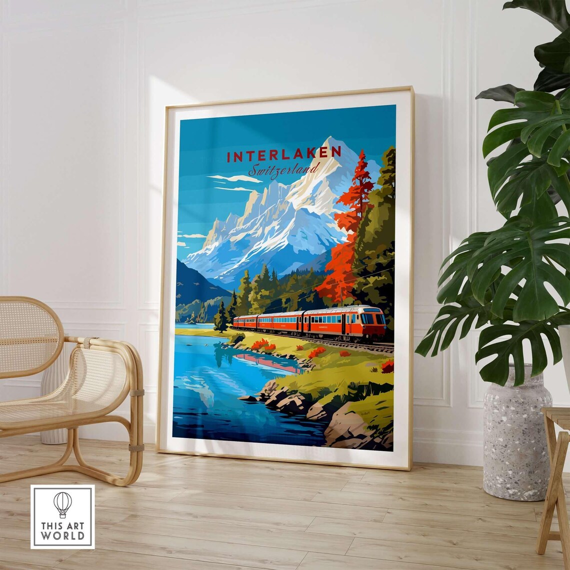 Interlaken Switzerland Red Train Alpine Lake Vintage Railway Poster - Image 4