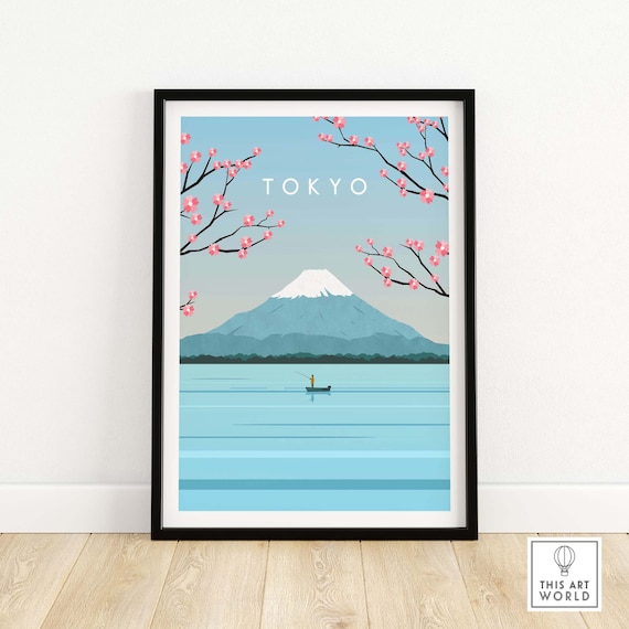 Tokyo Travel Poster, Japanese Cherry Blossom Minimalist