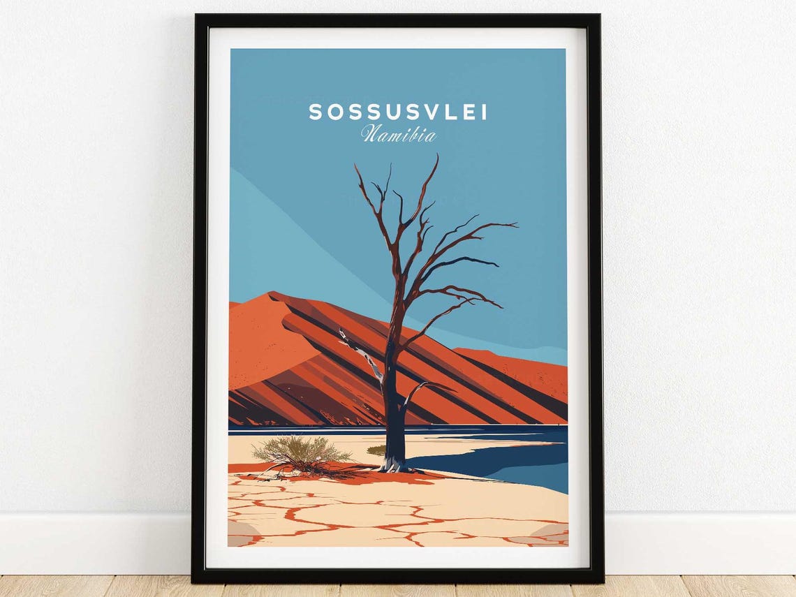 Sossusvlei Namibia Red Dunes Dead Camelthorn Tree Desert Travel Poster