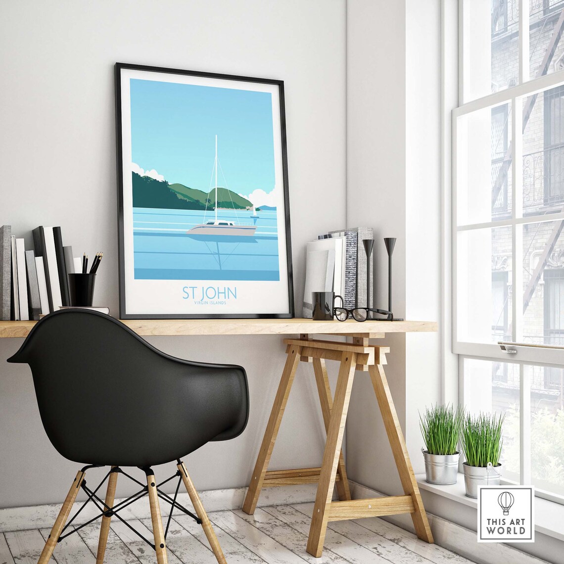 St John Virgin Islands Sailboat Tropical Bay Minimal Travel Poster - Image 4