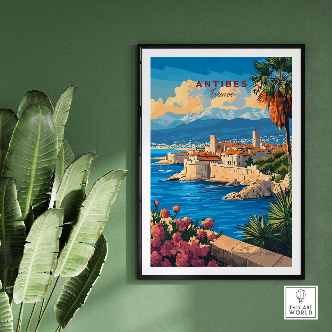 Antibes France Old Town Ramparts With Distant Alps Sunny Travel Poster - Image 2