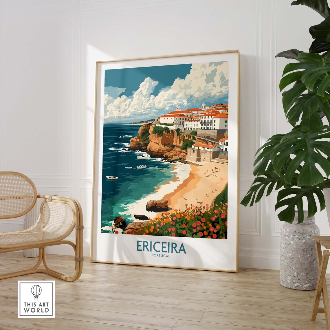 Ericeira Portugal Cliff Beach Red Roof Village Travel Poster - Image 2