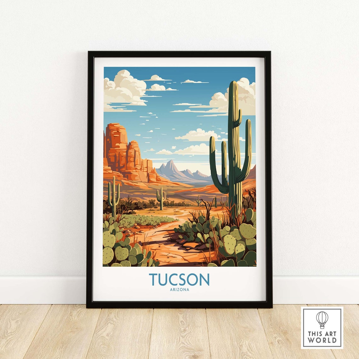 Tucson Arizona Saguaro Cactus Desert Red Rock Sunset Trail Poster