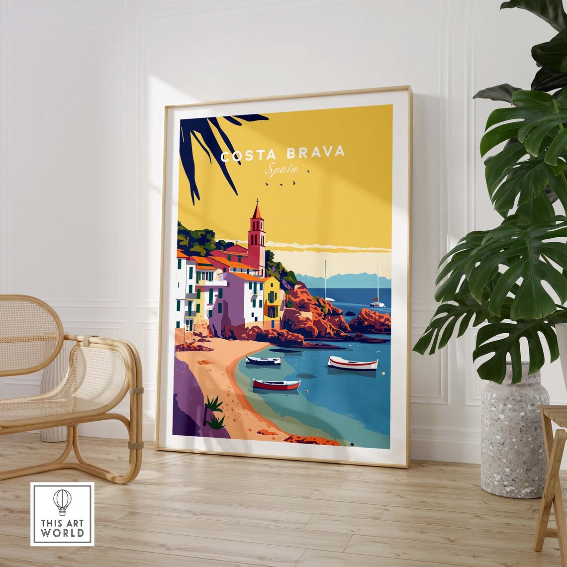 Costa Brava Spain Fishing Village Beach Church Tower Travel Poster - Image 3