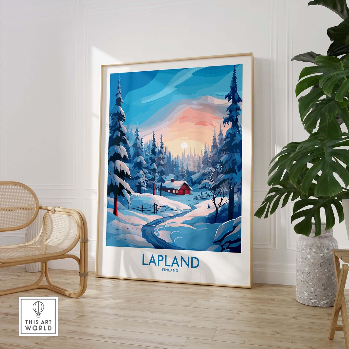 Lapland Finland Snowy Forest Cabin Winter Wonderland Travel Poster - Image 3