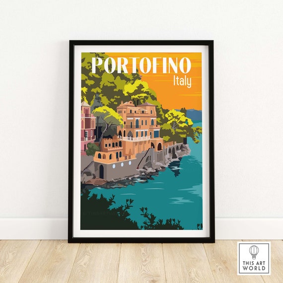 Portofino Travel Poster, Italian Decor Wall Art