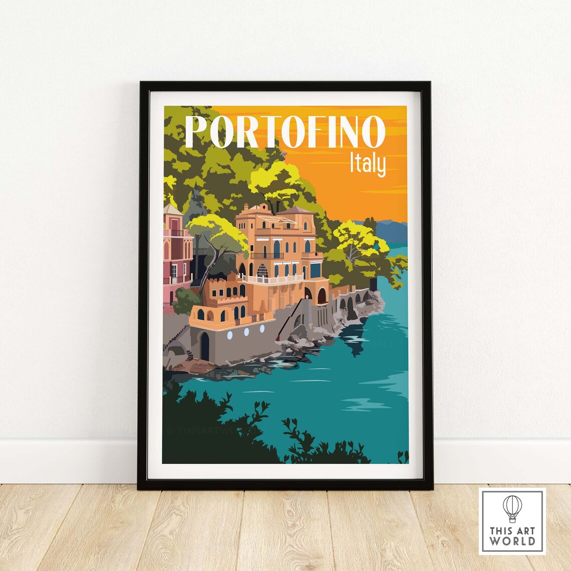 Portofino Travel Poster, Italian Decor Wall Art