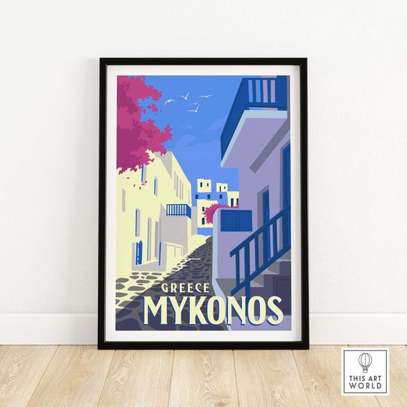 Mykonos Travel Poster, Greek Home Decor