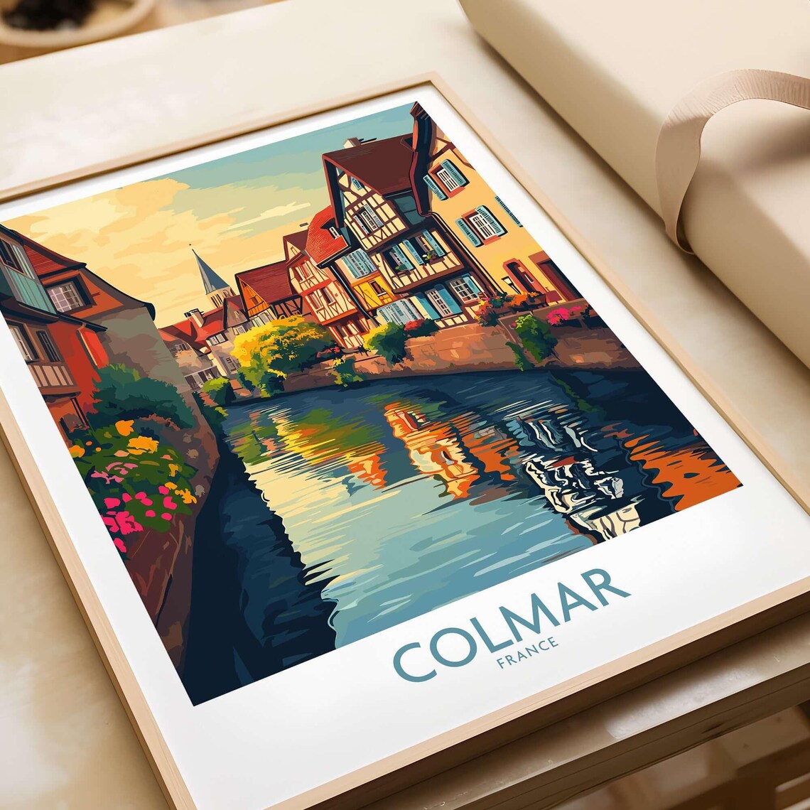 Colmar France Little Venice Canal Reflections Vintage Travel Poster