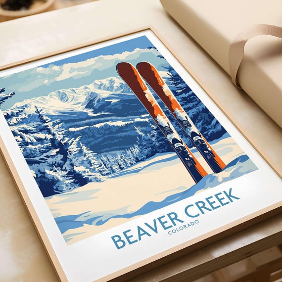 Beaver Creek Skiing Poster Print Mountain Gondola Wall Art Colorado Landscape Decor Winter Sports Cabin Lodge Gift