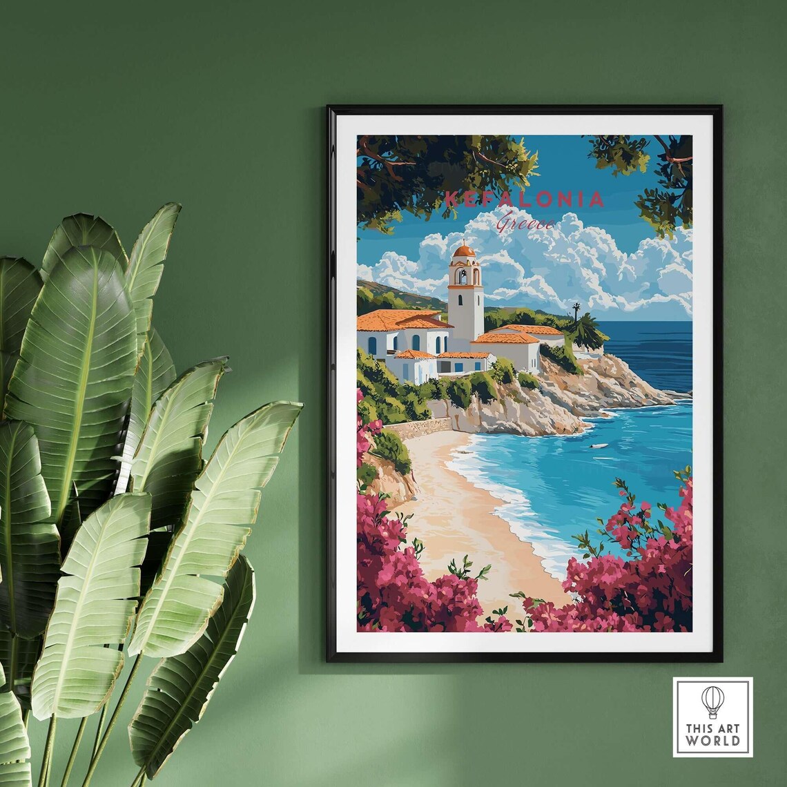 Kefalonia Greece Beach Church Cliffside Sea View Travel Poster - Image 2