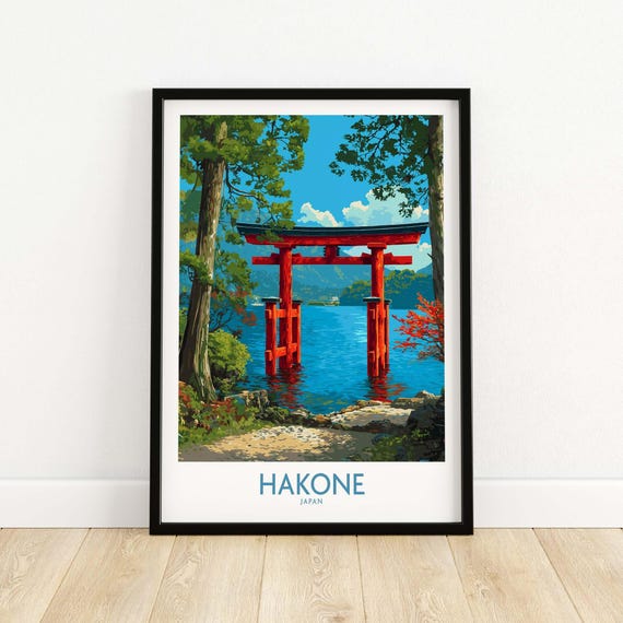 Hakone Japan Print Wall Art Vintage Japanese Landscape Decor Traditional Mount Fuji Illustration Travel Gift Home Office Decoration