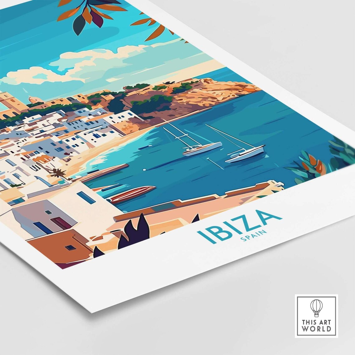Ibiza Spain Whitewashed Old Town Sailboats Vintage Travel Poster - Image 4