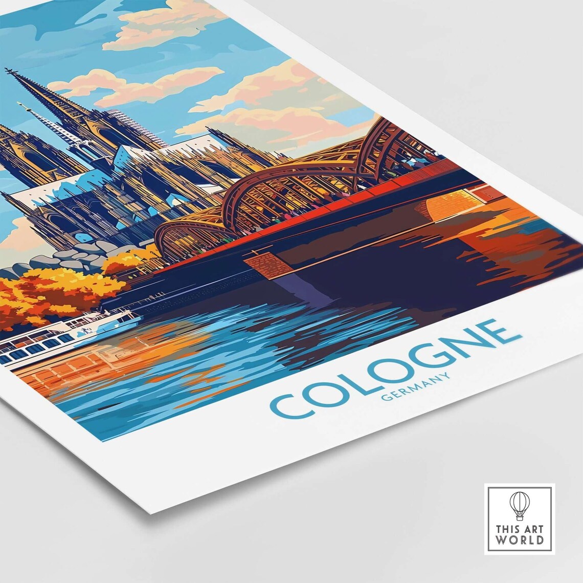 Cologne Germany Cathedral Hohenzollern Bridge Vintage Travel Poster - Image 4