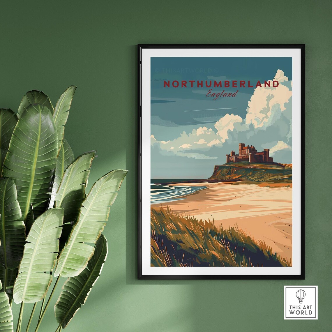 Northumberland England Historic Cliff Castle Beach Art Poster - Image 2