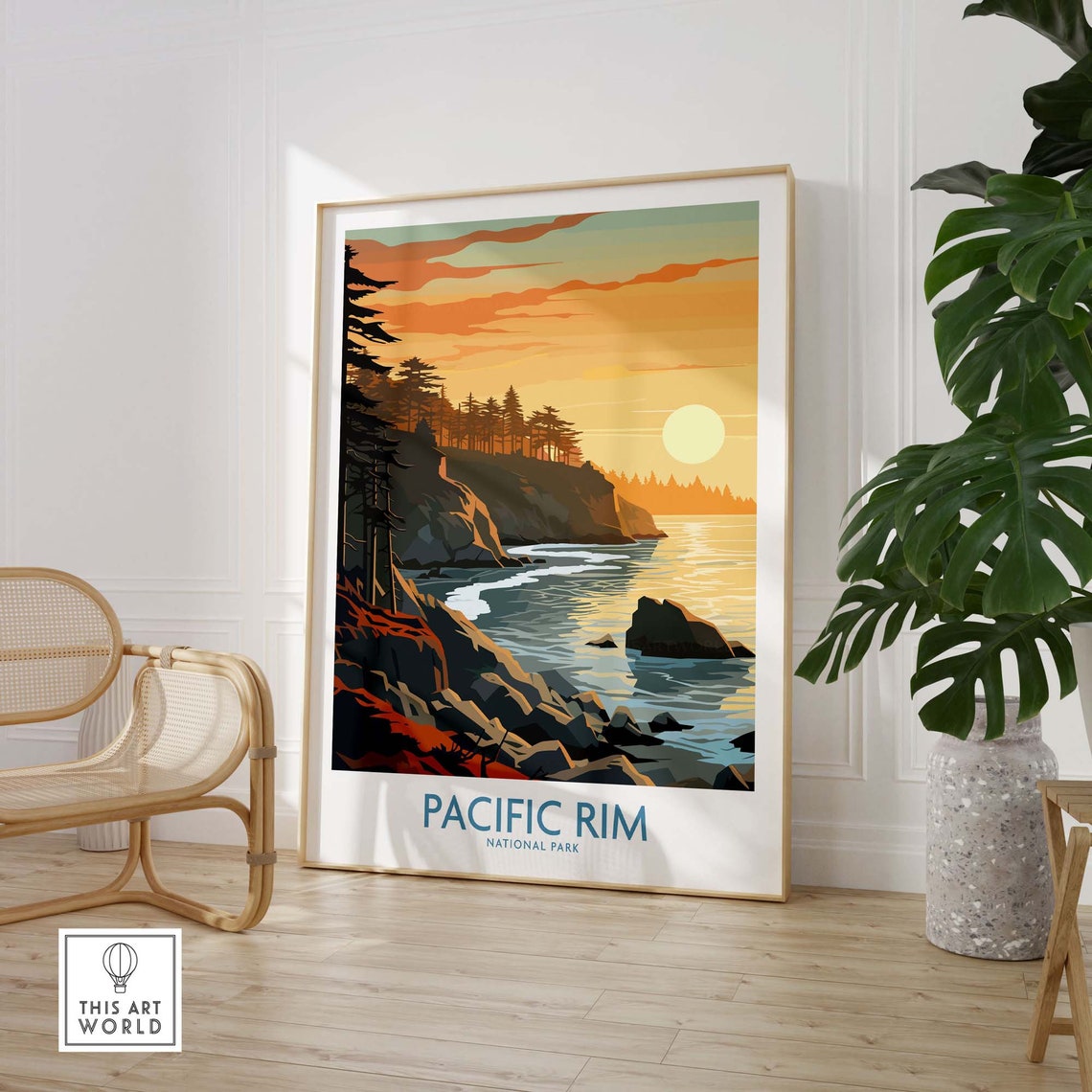Pacific Rim National Park Golden Sunset Cliffs Forest Coast Poster - Image 3