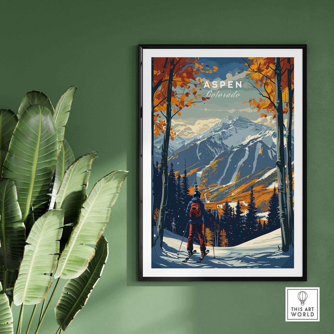 Aspen Ski Poster, Winter Sports Art Print - Image 2
