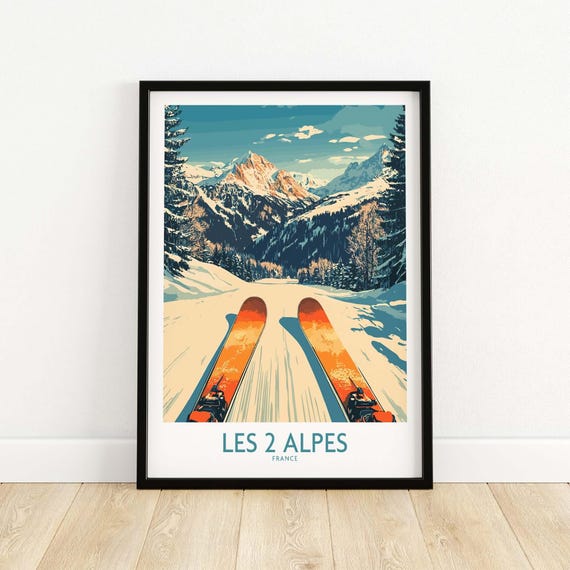 Les 2 Alpes Travel Print Wall Art Ski Resort Poster Winter Sports Artwork Adventure Home Decor Gift Lovers