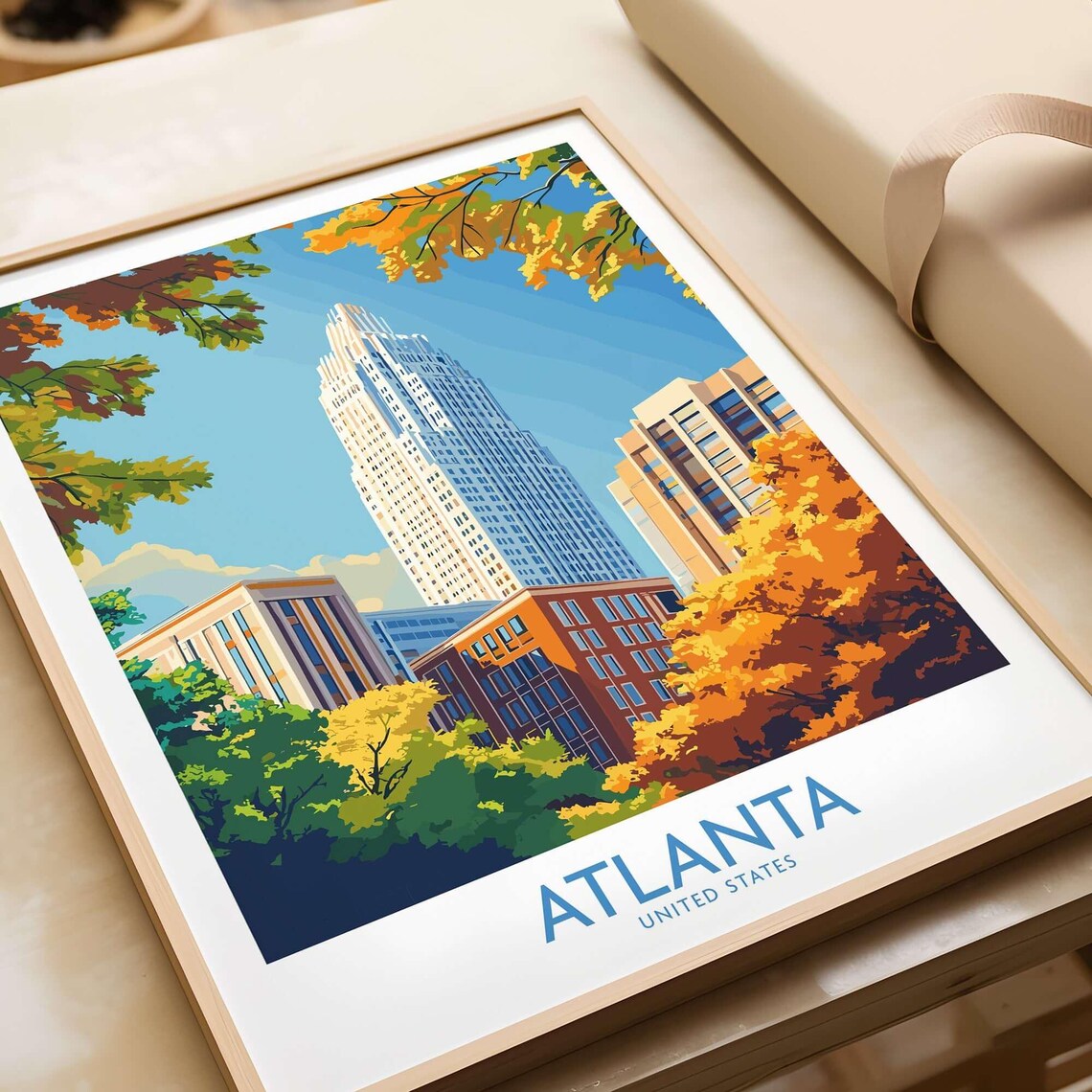 Atlanta United States Skyline Autumn Trees Downtown Travel Poster