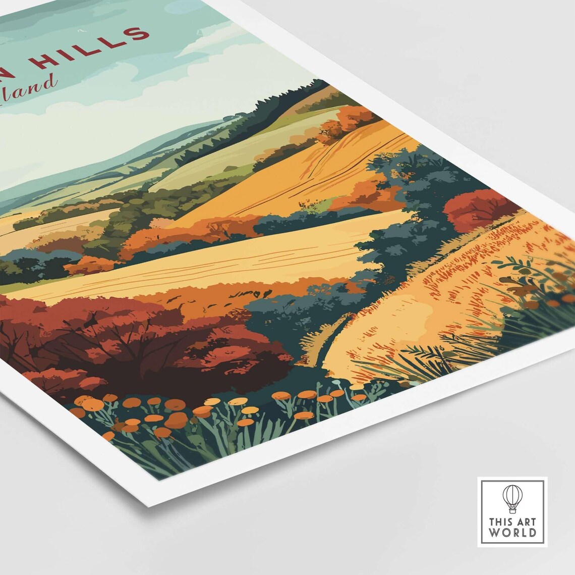 Chiltern Hills England Autumn Orange Hills Vintage Travel Poster - Image 4