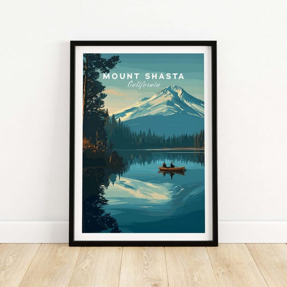 Mount Shasta Print Mountain Home Decor Wanderlust Wall Art Hand Crafted Frame Quiet Strength Artwork Scenic Office Gift