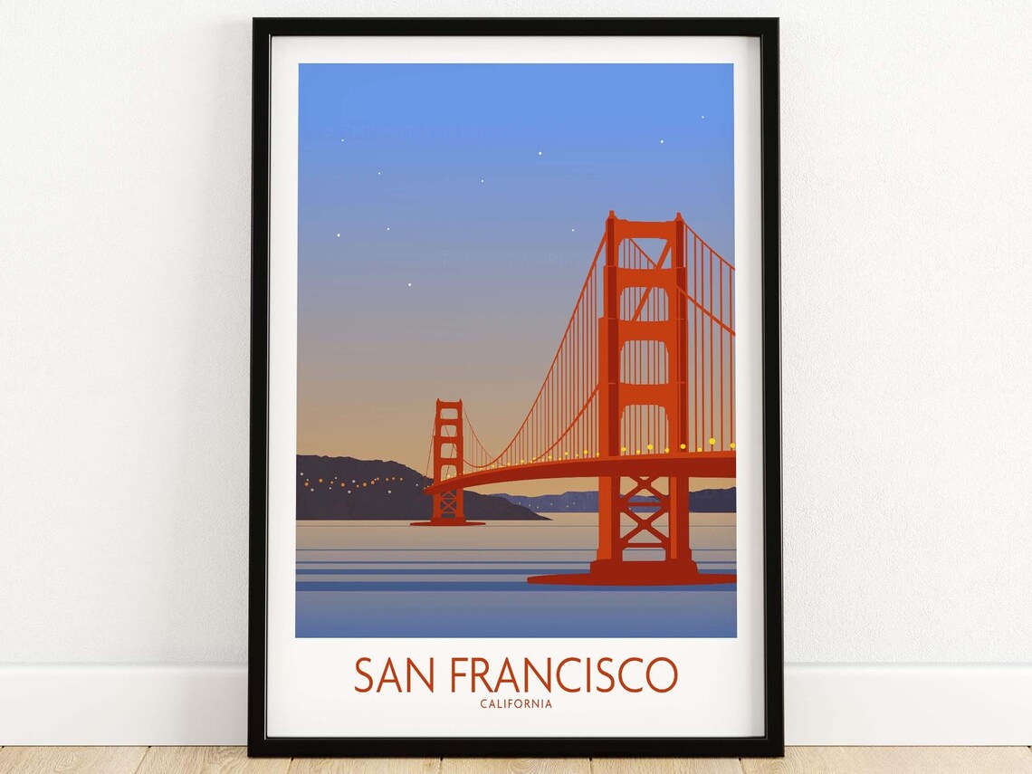San Francisco Travel Poster, Golden Gate Bridge Cityscape