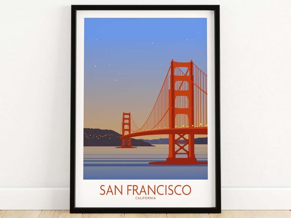 San Francisco Travel Poster, Golden Gate Bridge Cityscape