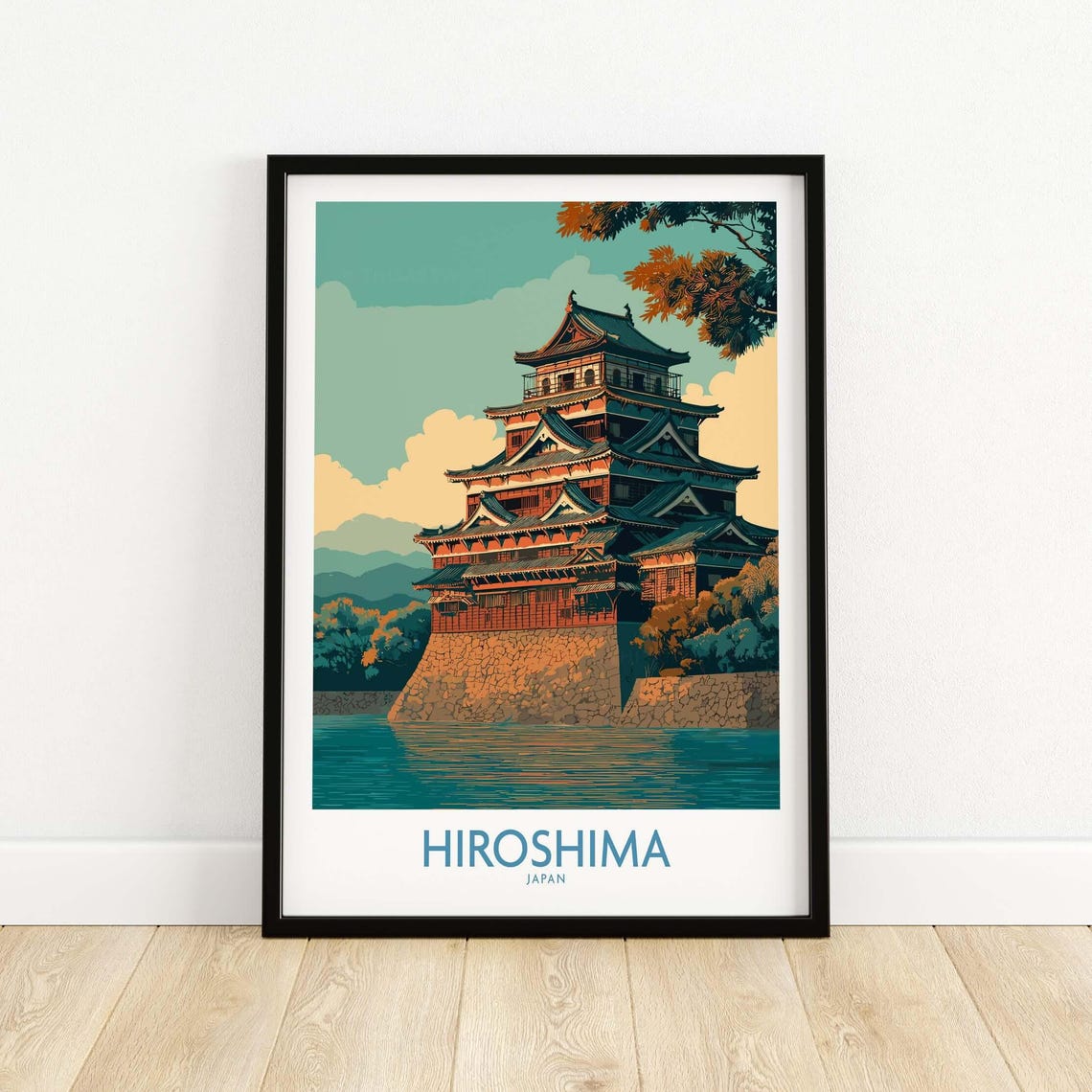 Hiroshima Japan Castle Moat Traditional Landmark Waterside Poster