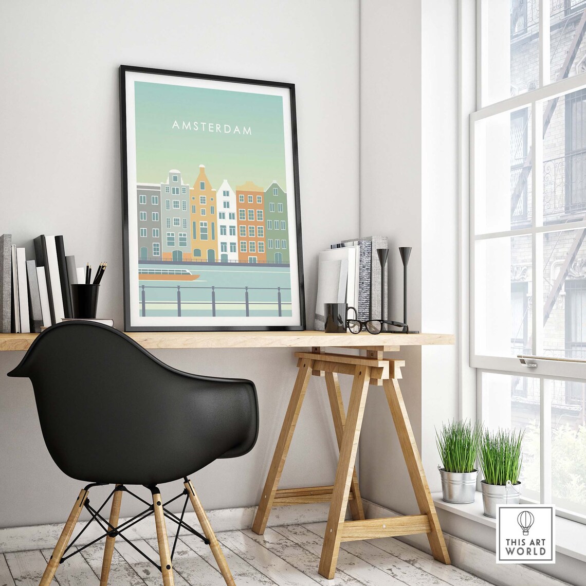 Amsterdam Minimalist Travel Poster, City Skyline - Image 4