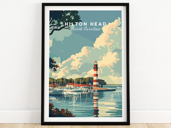 Hilton Head South Carolina Lighthouse Harbor Sailboat Travel Poster