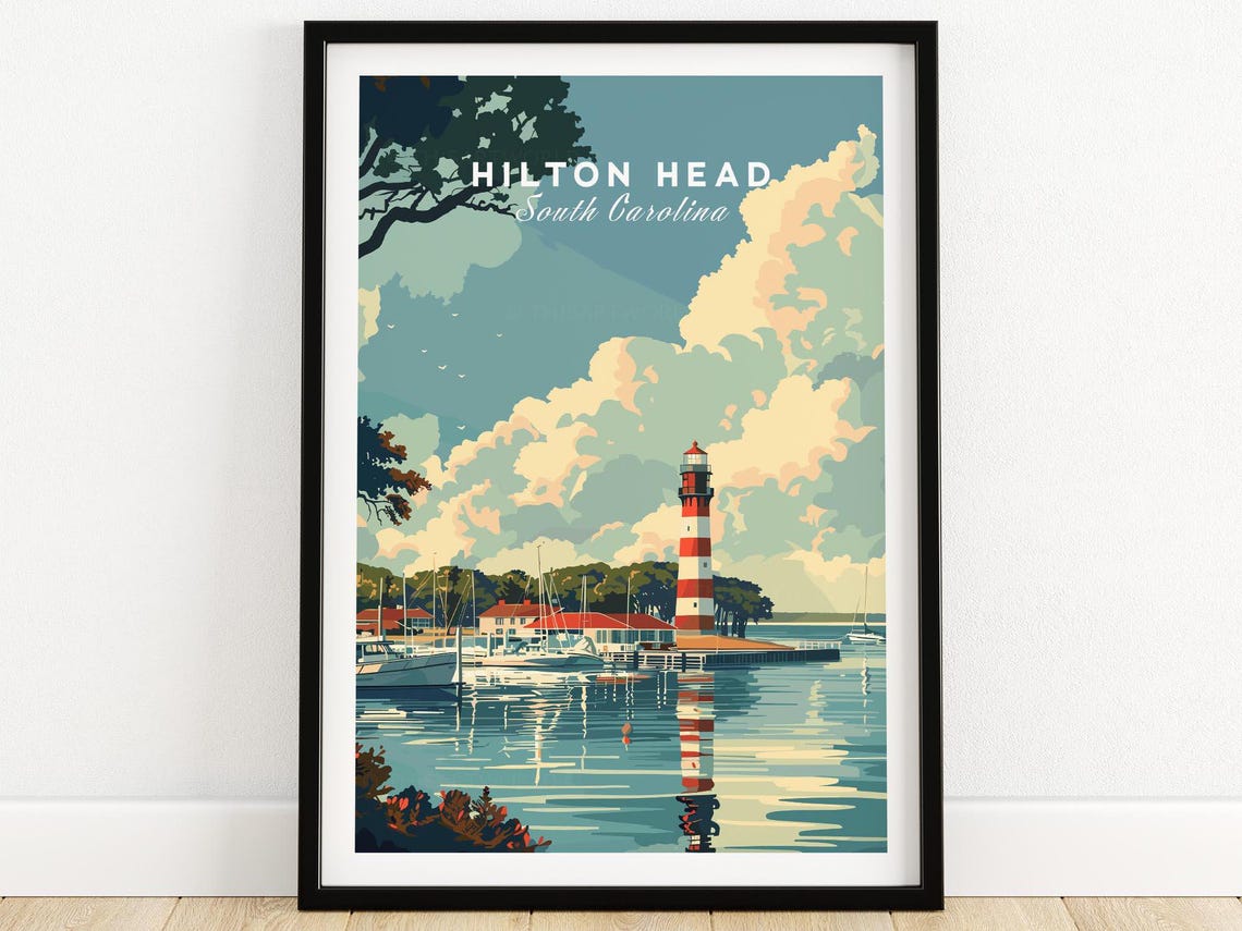 Hilton Head South Carolina Lighthouse Harbor Sailboat Travel Poster