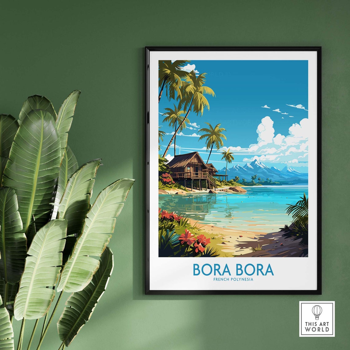 Bora Bora French Polynesia Overwater Bungalow Turquoise Lagoon Poster - Image 2