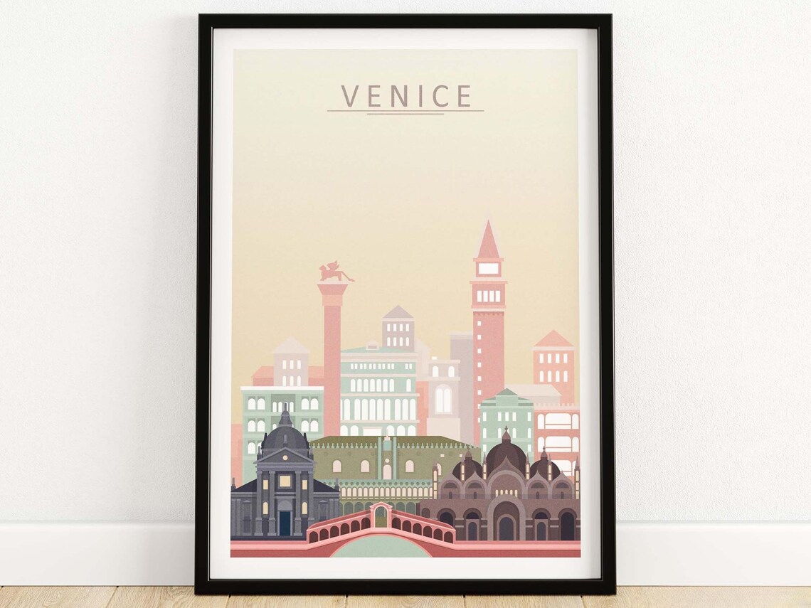 Venice Italy Minimalist Skyline Canals Vintage Travel Poster