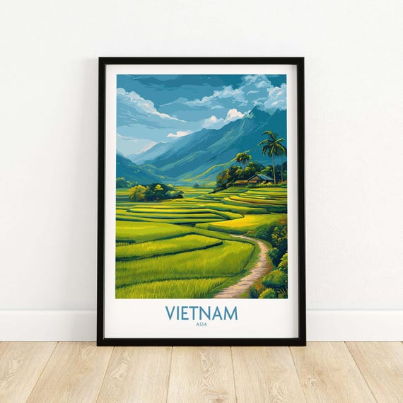 Vietnam Print Southeast Asian Nature Landscape Art Tropical Forest Poster Exotic Wall Decor Botanical Illustration Home Gallery Gift