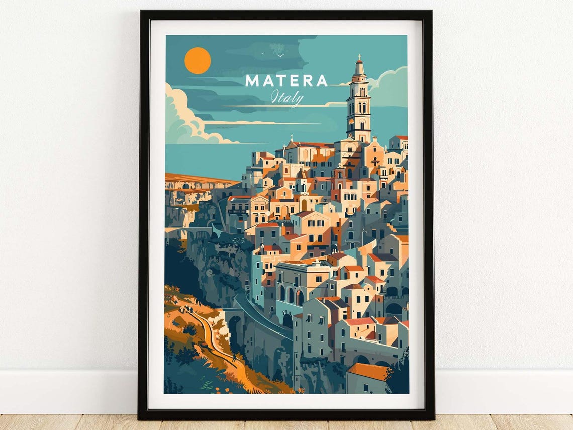Matera Travel Print Italy Poster Artwork Gift Home Decor Illustration Art Lover