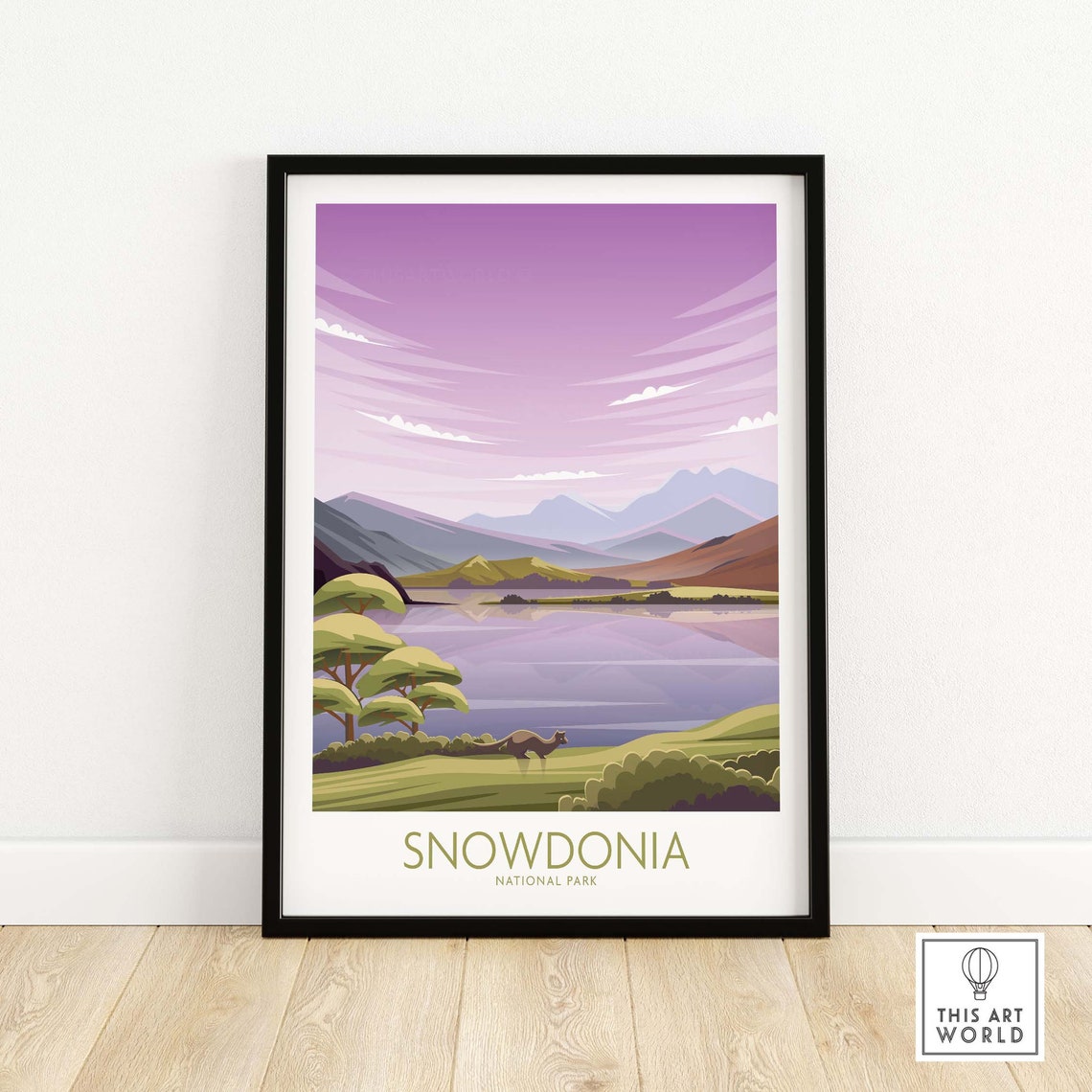 Snowdonia National Park Purple Lake Mountain Sunset Scenic Poster