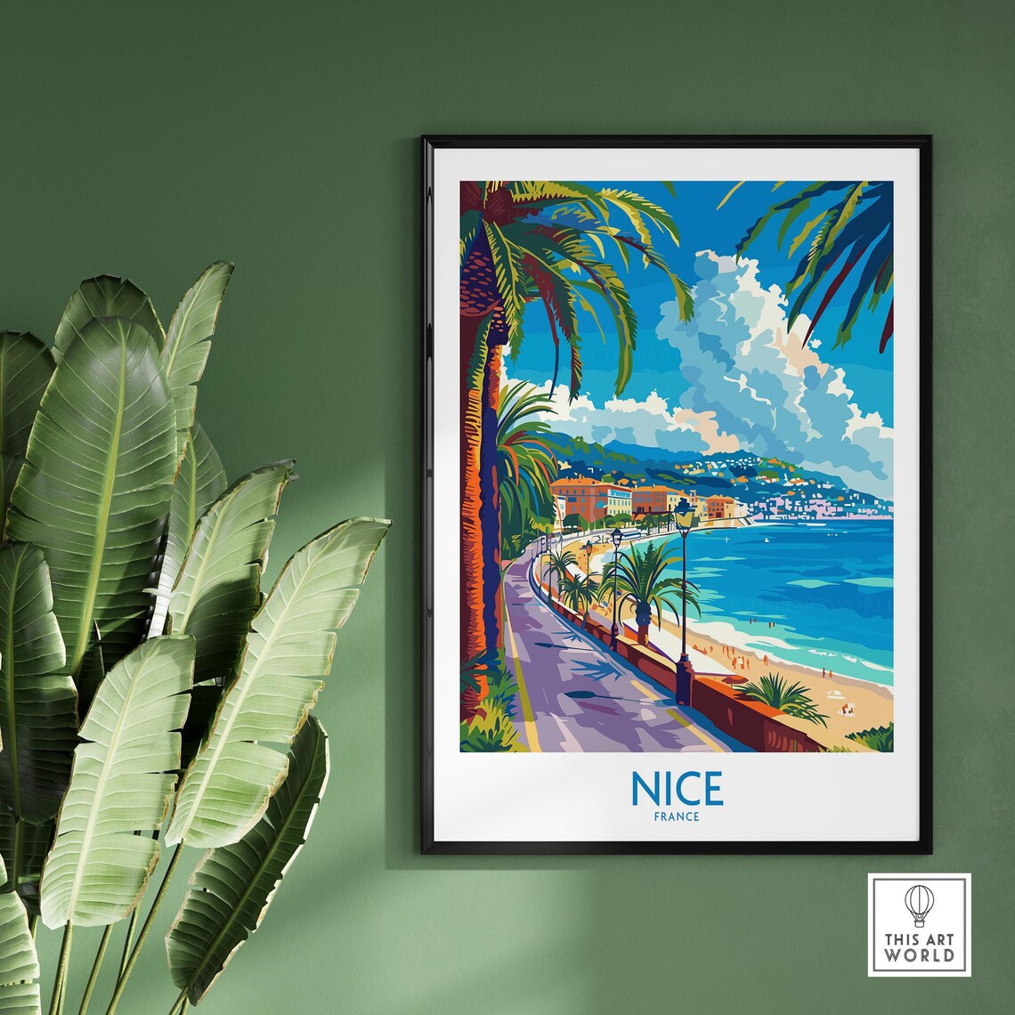 Sunny Nice France Beach Promenade Palm Lined Riviera Coast Poster - Image 2