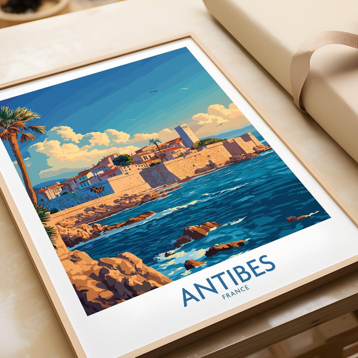 Antibes France Rocky Coast Old Fort Walls Sea Waves Travel Poster