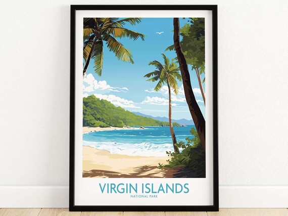Virgin Islands National Park Palm Beach Vintage Travel Poster