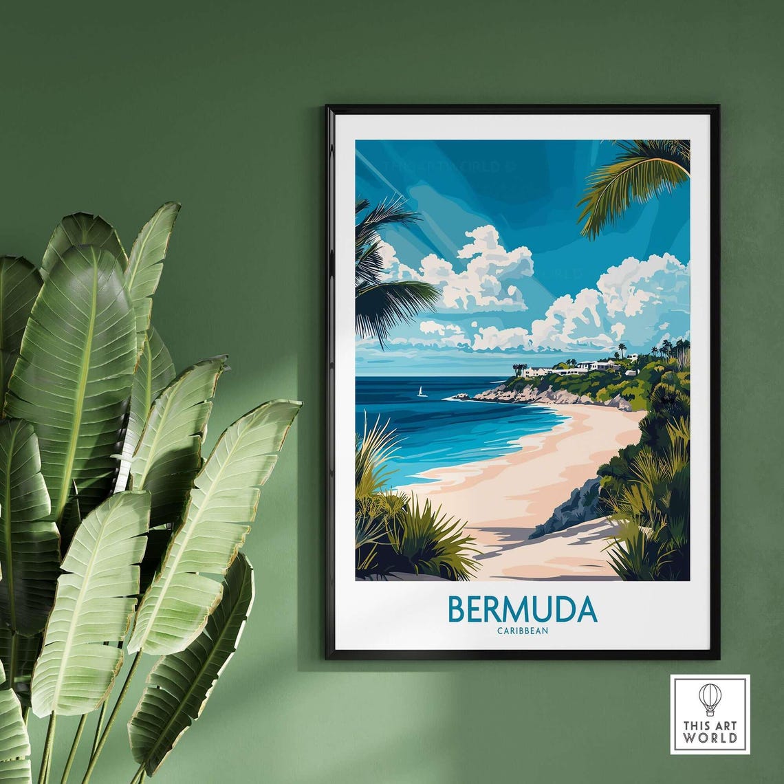 Bermuda Caribbean Pink Sand Beach Palms Island Travel Poster - Image 2