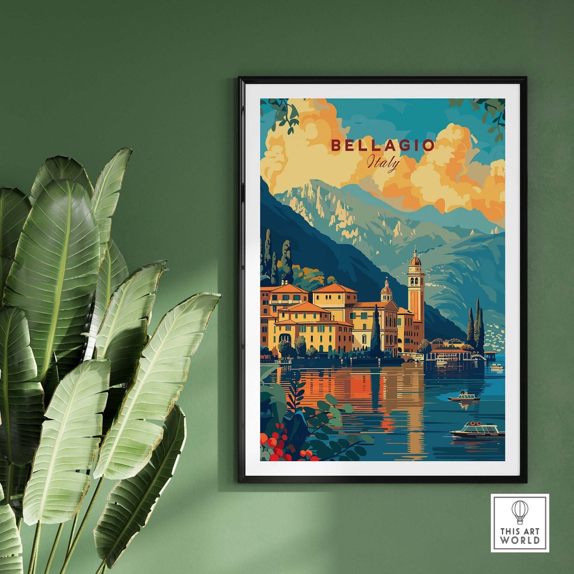 Bellagio Lake Como Lakeside Town Golden Sunset Reflections Poster - Image 2