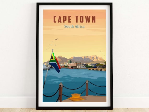 Cape Town Golden Sunset Harbor and Table Mountain South Africa Poster
