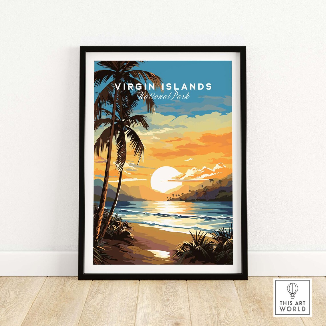 Virgin Islands National Park Palm Beach Sunrise Waves Art Poster