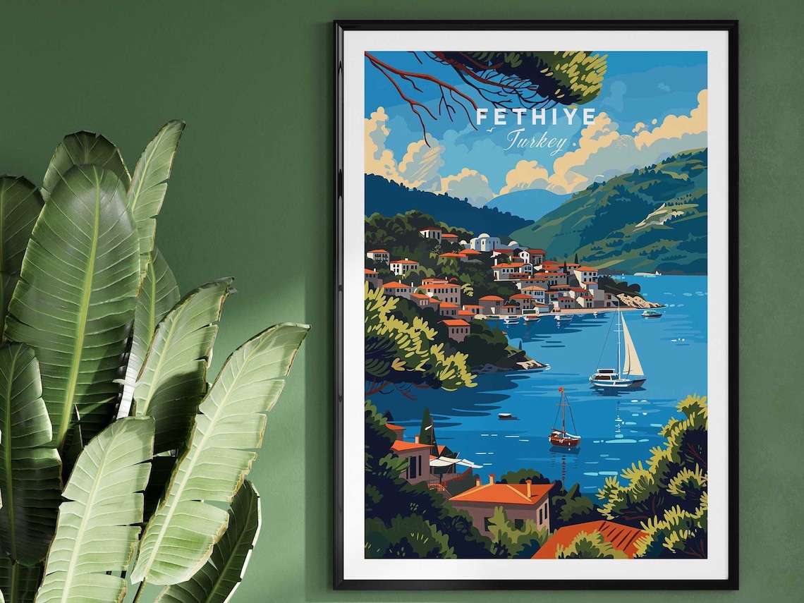 Fethiye Turkey Mediterranean Coast Harbor Sailboat Travel Poster