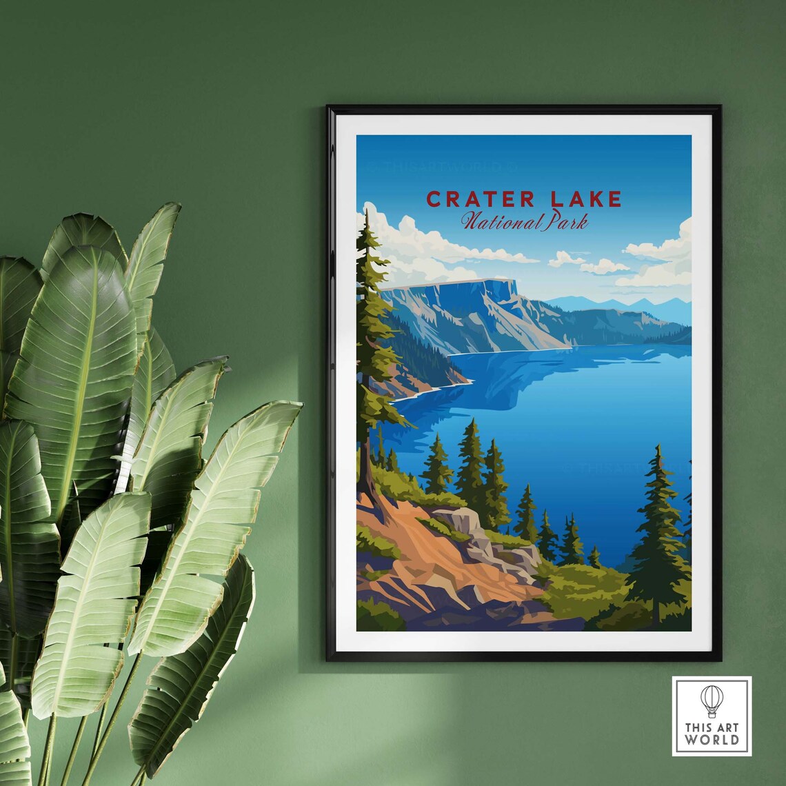 Crater Lake National Park Deep Blue Lake Pine Forest Art Poster - Image 2