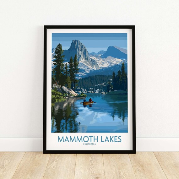 Mammoth Lakes California Canoe On The Lake Peaks Travel Poster