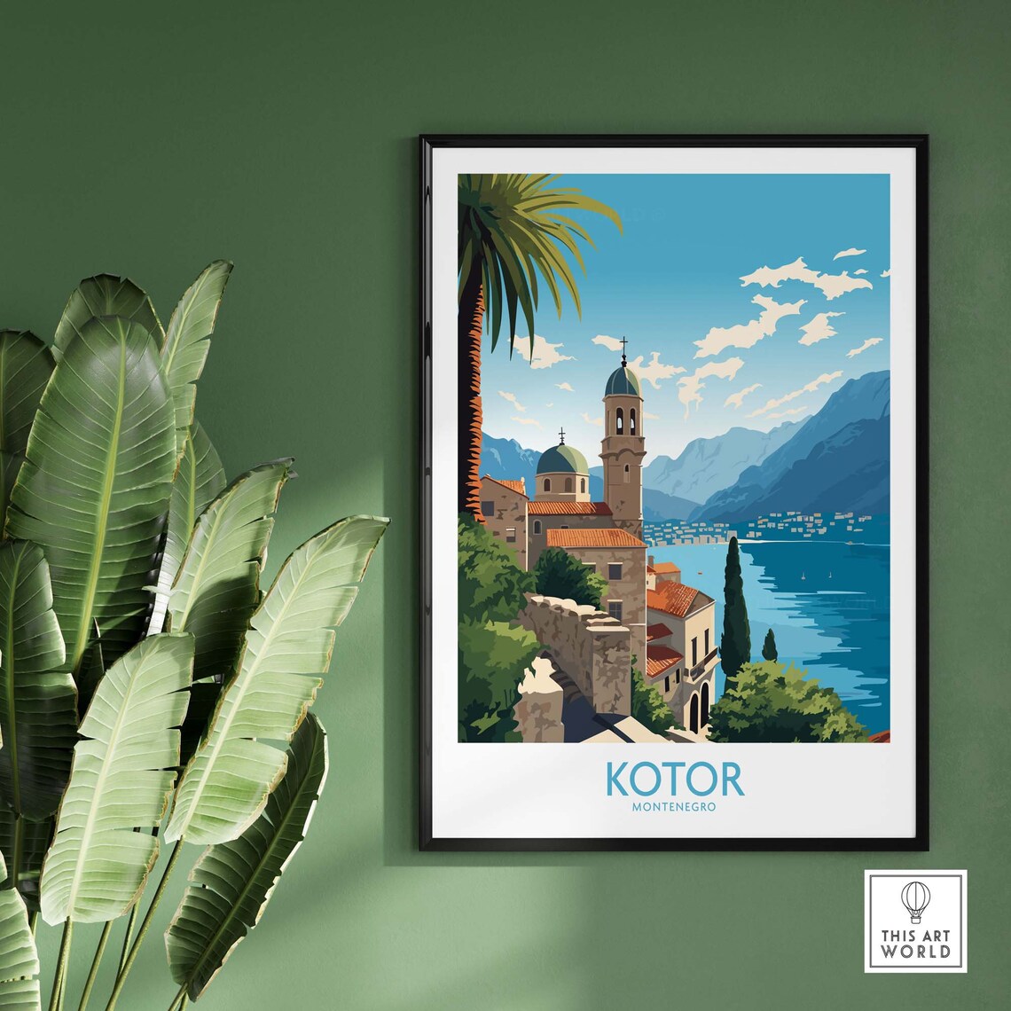 Kotor Montenegro Bay Old Church Hillside Town Harbor View Poster - Image 2