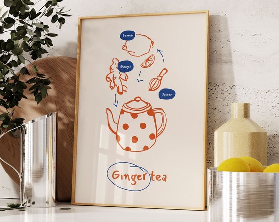 Kitchen Wall Art Ginger Tea Poster Print Retro Food Art Kitchen Decor Food Art Food Poster Restaurant Wall Art